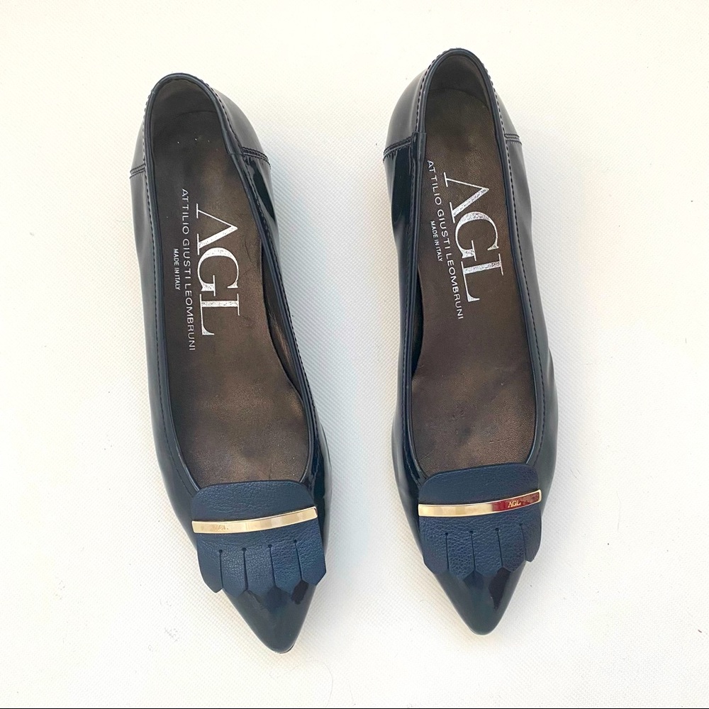 AGL Navy Blue Flats with Gold Accent